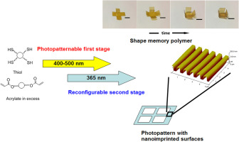 Implementation of two distinct wavelengths to induce multistage polymerization in shape memory materials and nanoimprint lithography — graphical abstract
