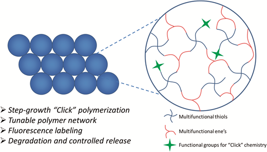 Monodisperse functional microspheres from step-growth “click” polymerizations: preparation, functionalization and implementation — graphical abstract