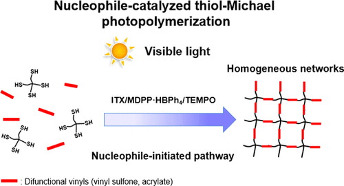 Phosphonium Tetraphenylborate: A Photocatalyst for Visible-Light-Induced, Nucleophile-Initiated Thiol-Michael Addition Photopolymerization — graphical abstract