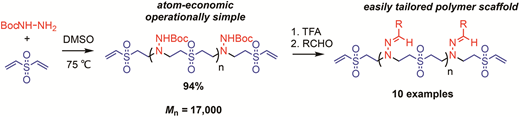 Post-synthetic functionalization of a polysulfone scaffold with hydrazone-linked functionality — graphical abstract