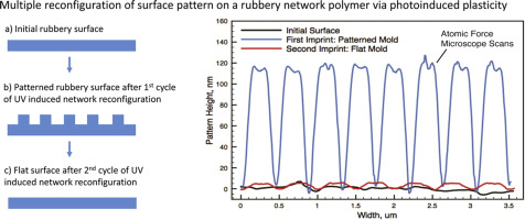 Reconfigurable surface patterns on covalent adaptive network polymers using nanoimprint lithography — graphical abstract