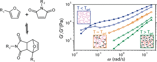 Rheological and Chemical Analysis of Reverse Gelation in a Covalently Cross-Linked Diels−Alder Polymer Network — graphical abstract
