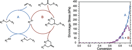 Stress Relaxation via Addition–Fragmentation Chain Transfer in High <i>T</i><sub>g</sub>, High Conversion Methacrylate-Based Systems — graphical abstract